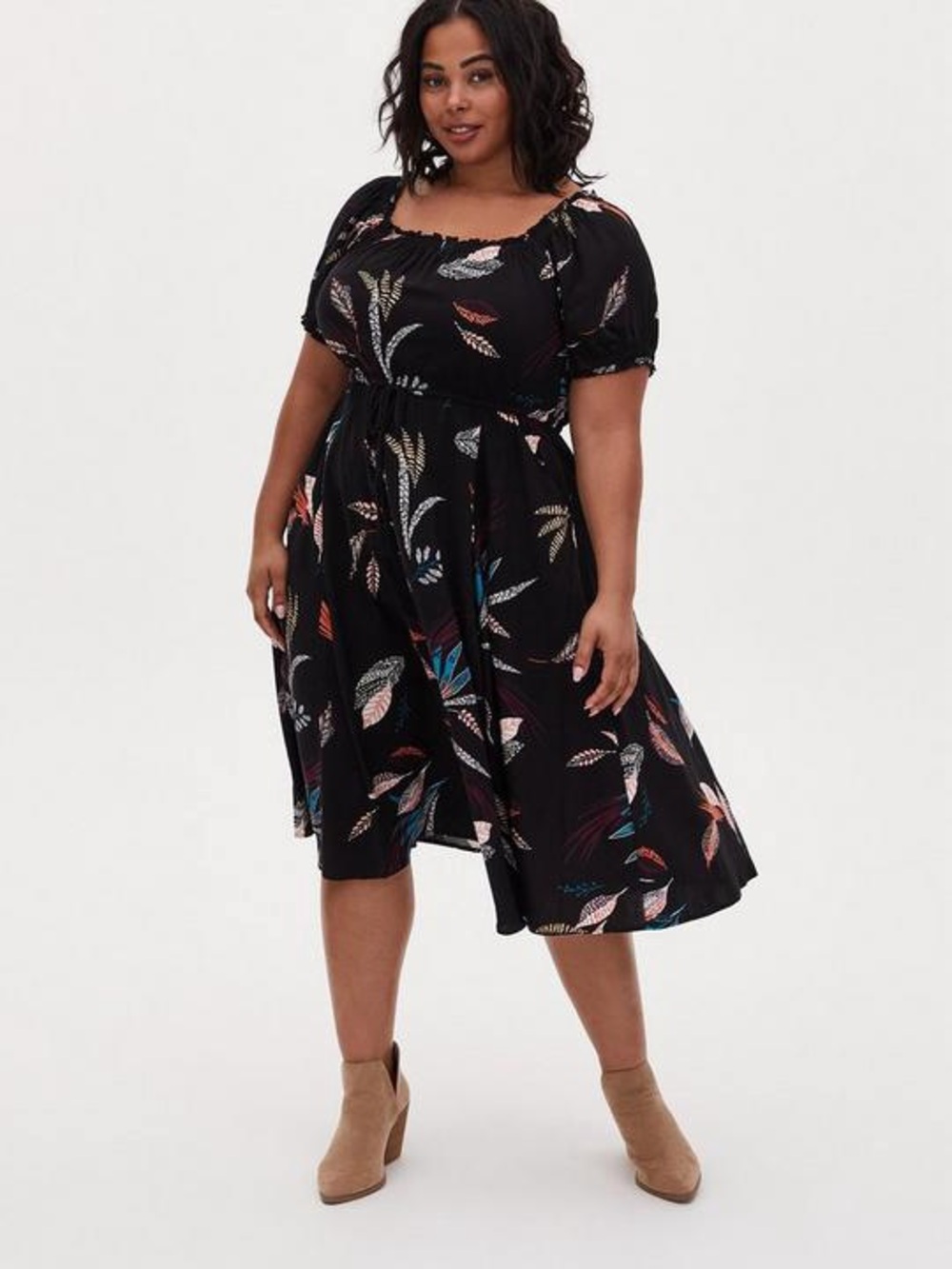 Midi Challis Puff Sleeve Dress